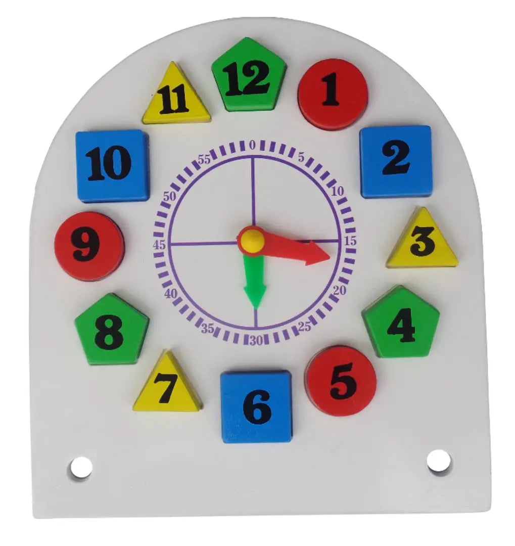 Wooden Learning Clock , Educational Digital Analog Numbers, Shape  Color Learning Montessori Toy for Kids- Multi Color