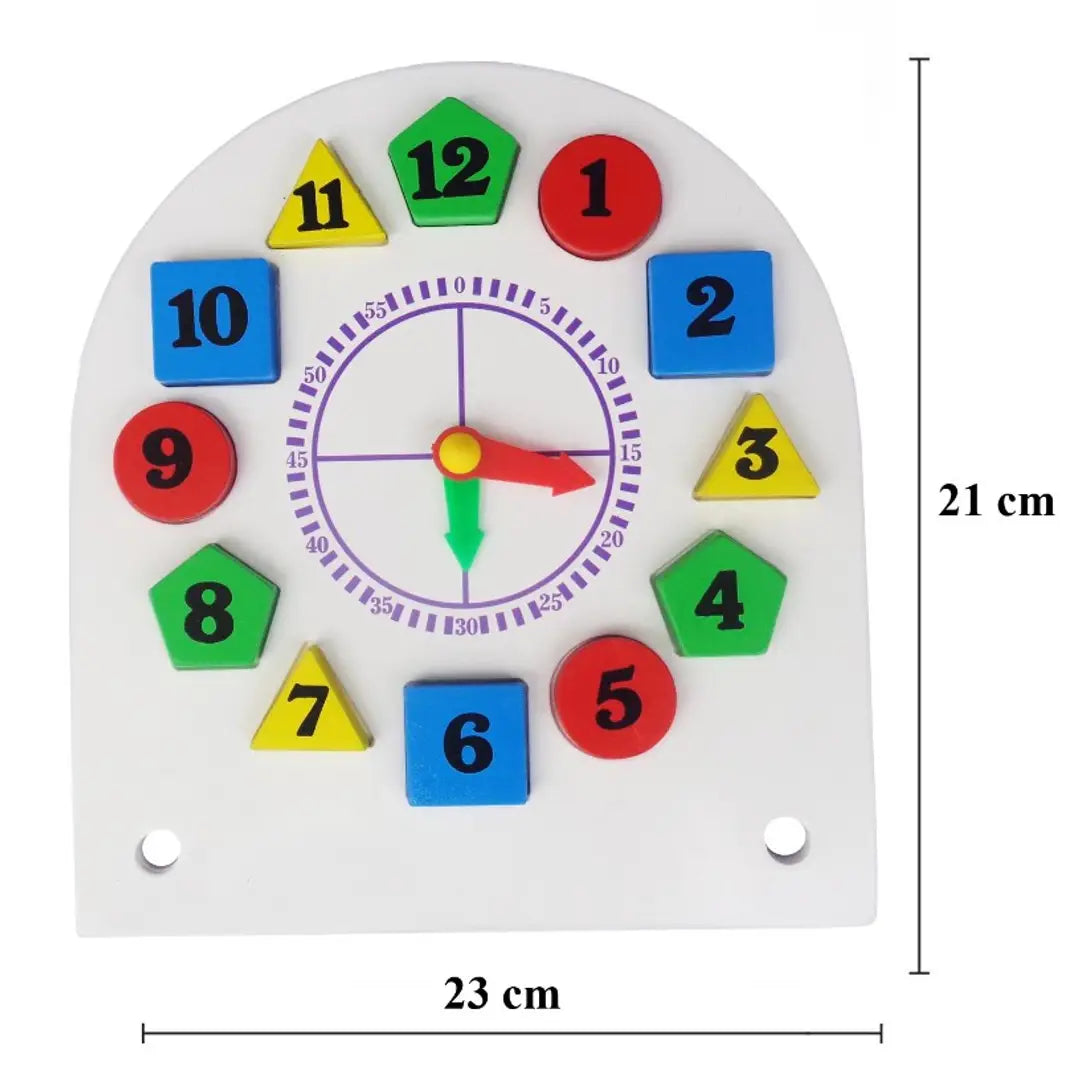 Wooden Learning Clock , Educational Digital Analog Numbers, Shape  Color Learning Montessori Toy for Kids- Multi Color