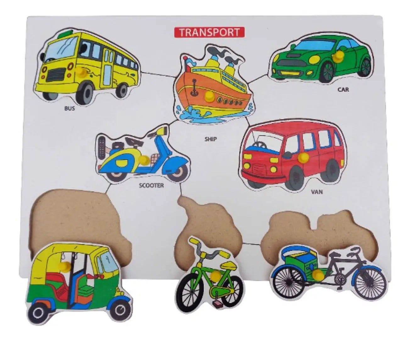 VOOLEX - Wooden Transport and Vehicle Learning Puzzle,Learning for kids-Multicolor