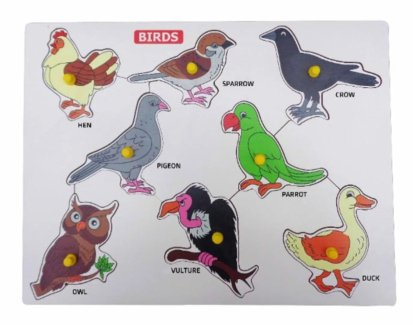 Wooden Birds with Picture Educational Board for Kids 8 Birds Knob