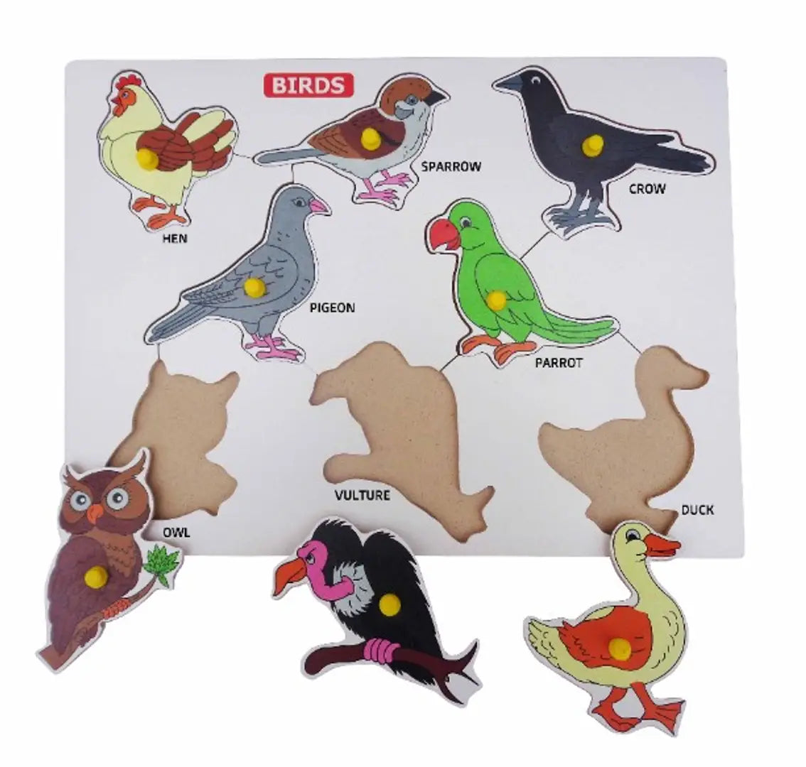 Wooden Birds with Picture Educational Board for Kids 8 Birds Knob