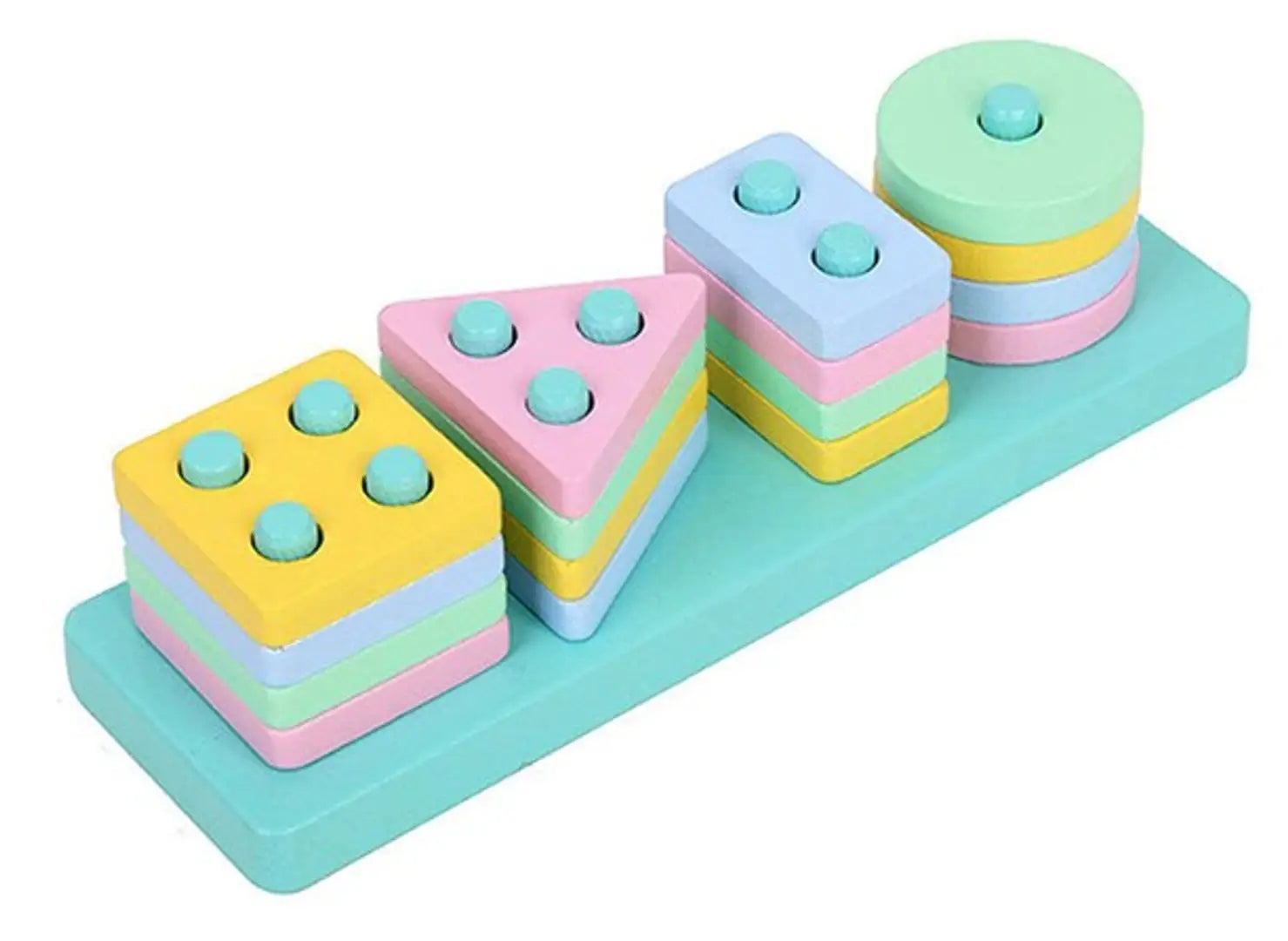 Voolex - Wooden Shapes Geometric Board Blocks Sorting and Stacking Toys for Kids - 4 Columns with 16 Pieces